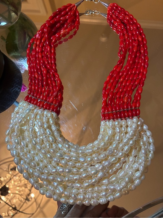 Jewelry - NOS VINTAGE Multi-strand White  FW Pearls and Red Coral Beads- Single-owner